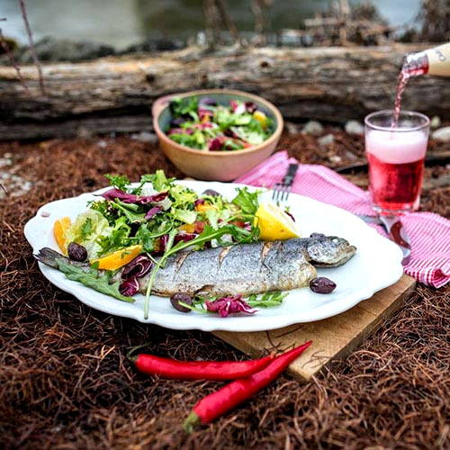 Grilled trout with easy summer salad