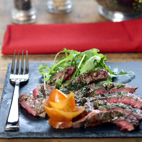 French beef steak with cilantro, soy and ginger
