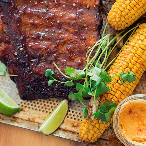 Pork Ribs, Grilled Corn on the Cob with Smoked Paprika